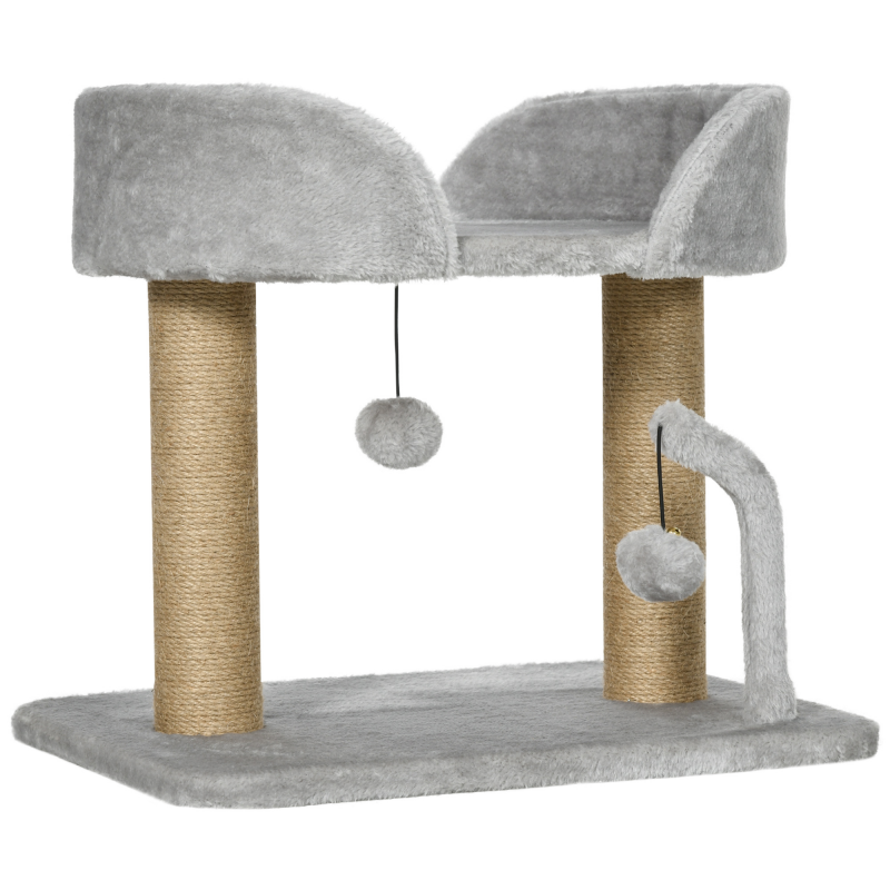 PawHut Kratzbaum, 42 cm kleiner Katzenbaum für Wohnungskatzen mit Jute-Kratzpfosten, Plattform, hängenden Spielbällen, Katzen-Aktivitätszentrum, Grau Aosom – Bild 1 von 2