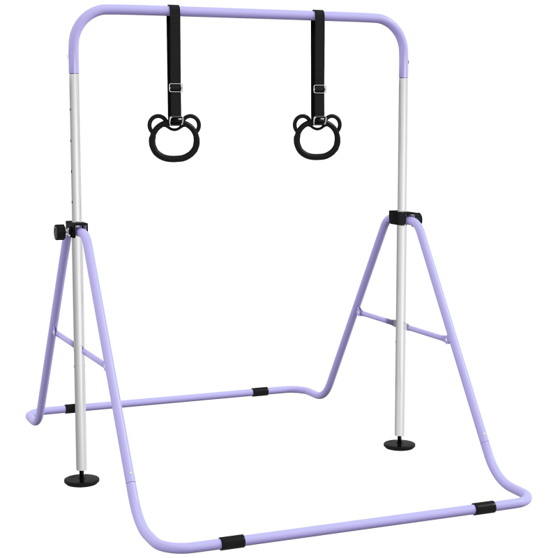 HOMCOM Gymnastikstange für Kinder, Faltbares Turnreck, Höhenverstellbare Reckstange mit Ringen, Turnstange für Kinder ab 3 Jahre , 88-128cm Trainingsgerät bis 50 kg, für Indoor Outdoor Aosom – Bild 1 von 2