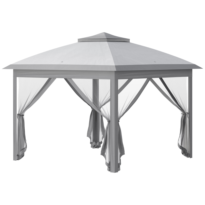 Outsunny Tonnelle 3 x 3 m Garten-Pavillon Pop-up Faltzelt Doppeltes Dach 4 abnehmbare Mückennetze + Tragetasche Oxford-Gewebe Metall Grau Aosom – Bild 1 von 2
