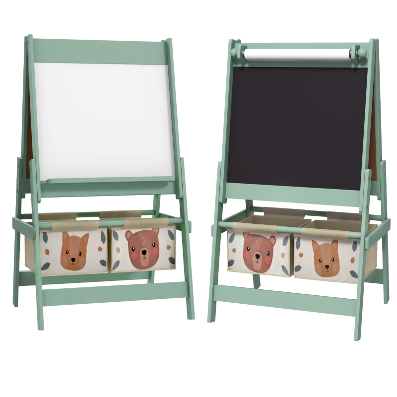 AIYAPLAY Kindertafel, 3 in 1 Kinder Staffelei, Doppelseitige Kinder Spieltafel, Whiteboard & Kreidetafel, Standtafel mit Papierrolle Aosom – Bild 1 von 2