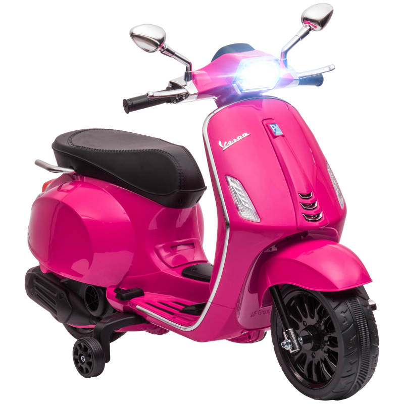 AIYAPLAY Elektro Kindermotorrad, Vespa 6V Elektromotorrad mit MP3, USB, FM-Radio, LED-Scheinwerfer, Kinderfahrzeug mit 2 Stützrädern, Elektro Motorrad für 3-6 Jahre Kinder, Rosa Aosom – Bild 1 von 2