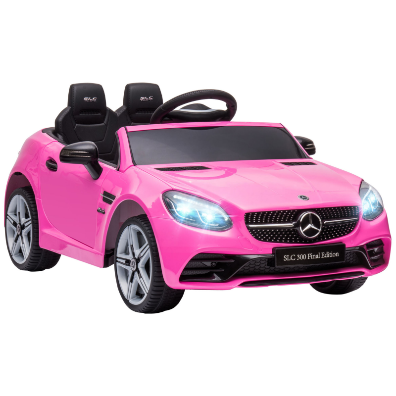 AIYAPLAY Mercedes SLC 300 Kinder Elektroauto 12V Kinderauto mit 2,4 G Fernbedienung, 2 Motor, Kinderfahrzeug mit LED-Scheinwerfern Hupe Musik Sicherheitsgurt Elektrofahrzeug für Kinder ab 3 Rosa Aosom – Bild 1 von 2