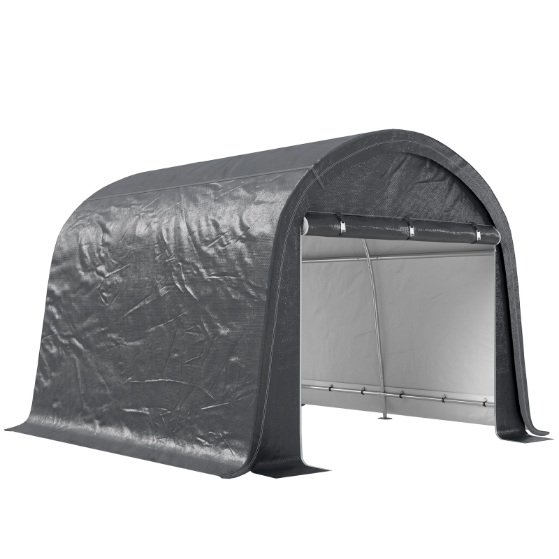 Outsunny Foliengerätehaus 3x3m Gerätehaus mit UV-Schutz, Wasserabweisend, Stahl, PE, Grau, mit zwei Rolltor Aosom – Bild 1 von 2