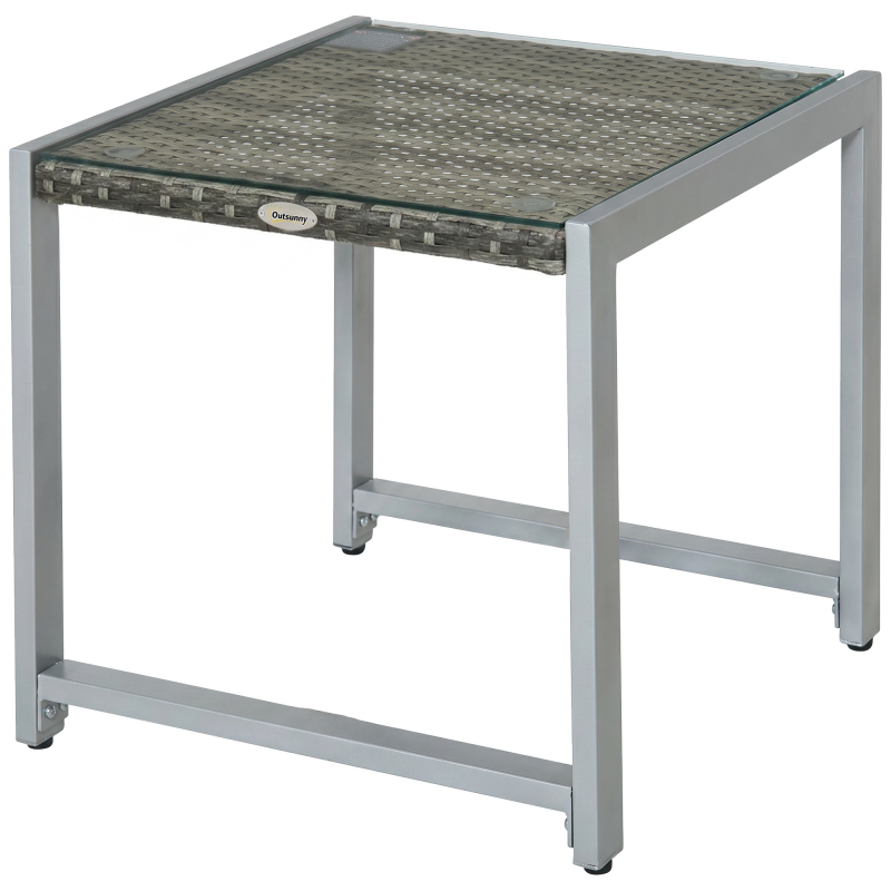 Outsunny® Gartentisch Beistelltisch mit Hartglas, Polyrattan & Aluminium, wetterfest & modern für Garten Balkon Terrasse Aosom.de – Bild 1 von 2