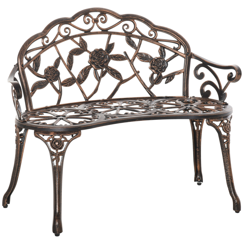 Outsunny Gartenbank 2-Sitzer aus Metall, Sitzbank im Retro Stil, Parkbank mit Blumenmuster, Balkonbank 240 kg belastbar, für Balkon Terrasse, Garten, 100 x 54 x 78 cm, Bronze Aosom – Bild 1 von 2