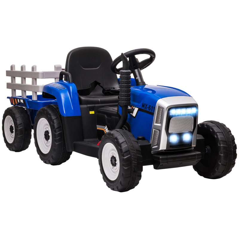HOMCOM Elektro Kindertraktor mit Fernbedienung und Anhänger, MP3 Scheinwerfer, 3-6 km/h, für 3-6 Jahre, Blau Aosom.de – Bild 1 von 2