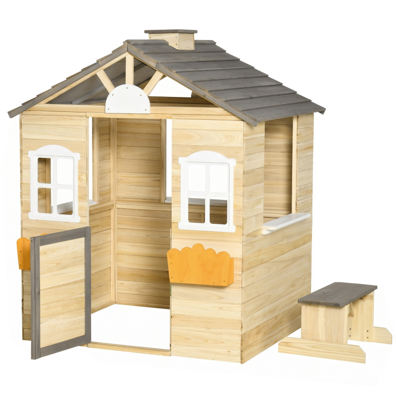Outsunny Spielhaus für Kinder aus Holz, Gartenspielhaus mit Fenster und Briefkasten, Blumentopfrack, ideal für 3-7 Jahre Aosom.de – Bild 1 von 2