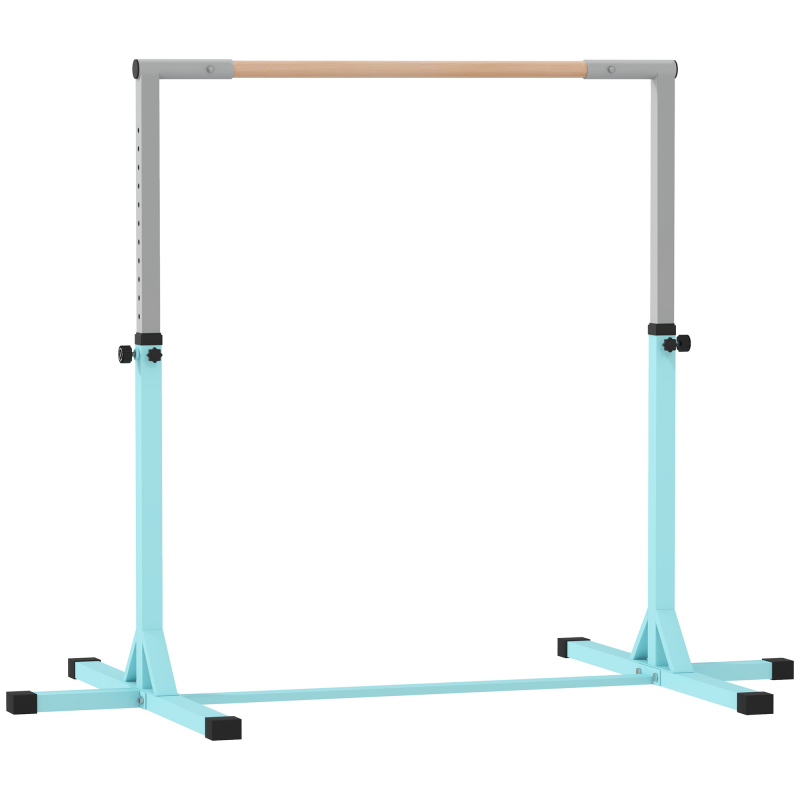 HOMCOM Gymnastikstange für Kinder, höhenverstellbar Turnreck Reckstange, Reck Turnstange für Indoor & Outdoor aus Holz & stabile Stahlkonstruktion bis 75 kg belastbar, für 3+ Kinder, Hellblau Aosom – Bild 1 von 2