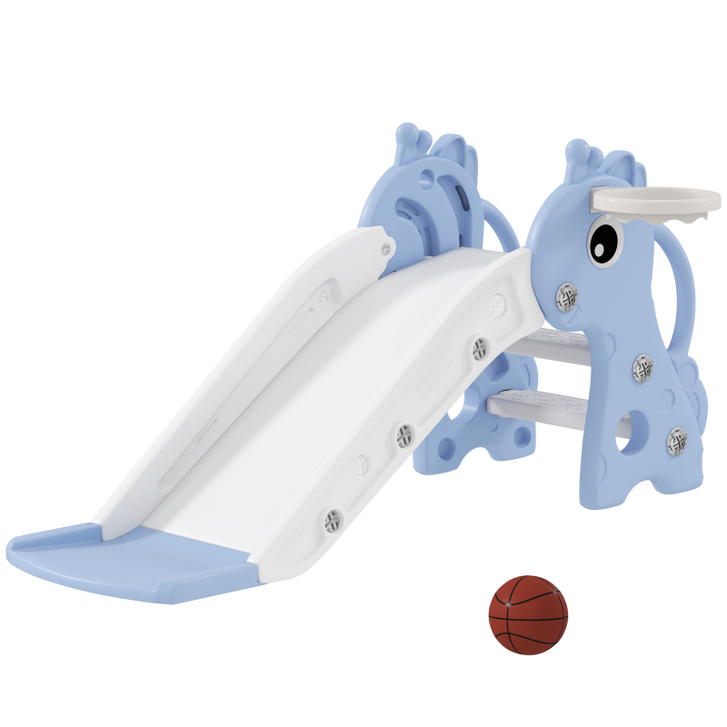 AIYAPLAY Kinderrutsche, 3 in 1, Kleinkinderrutsche mit Basketballkorb, Rutsche mit Basketball für Kinder 1 bis 3 Jahre, Indoor, Blau 106 x 51,5 x 52 cm Aosom – Bild 1 von 2