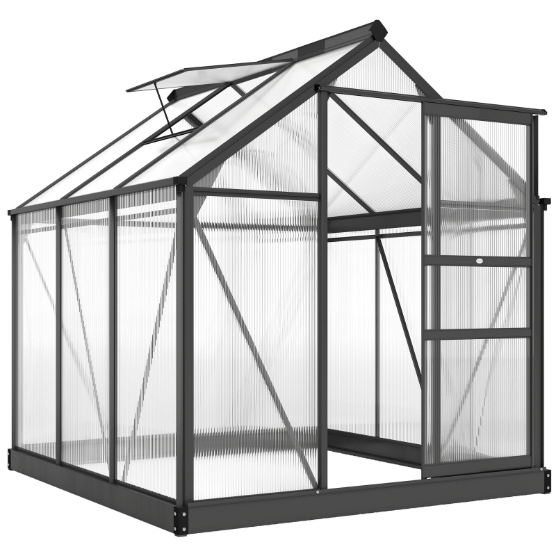 Outsunny Gewächshaus Aluminium 3,65m² 190x192x201cm mit Fundament Dachfenster Schiebetür 4 mm Platten, UV-beständig Treibhaus Aufzucht Tomatenhaus Pflanzenhaus Frühbeet für Garten Outdoor Aosom – Bild 1 von 2