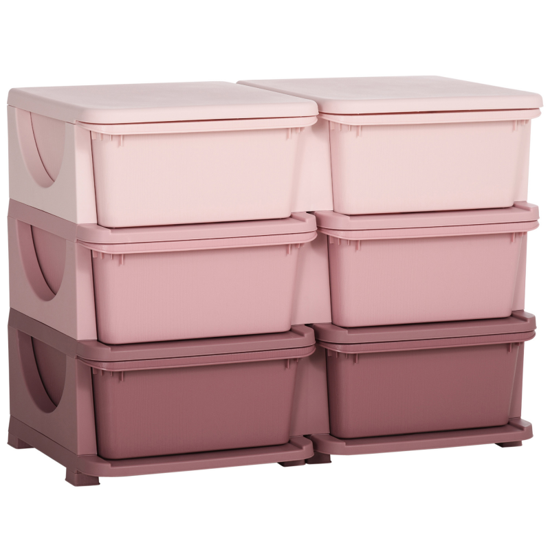 HOMCOM Aufbewahrungsbox Kunststoff, Spielzeugaufbewahrung, 6 Schubladen, Spielzeug Organizer, Kommode Kinderzimmer, Rosa Aosom – Bild 1 von 2