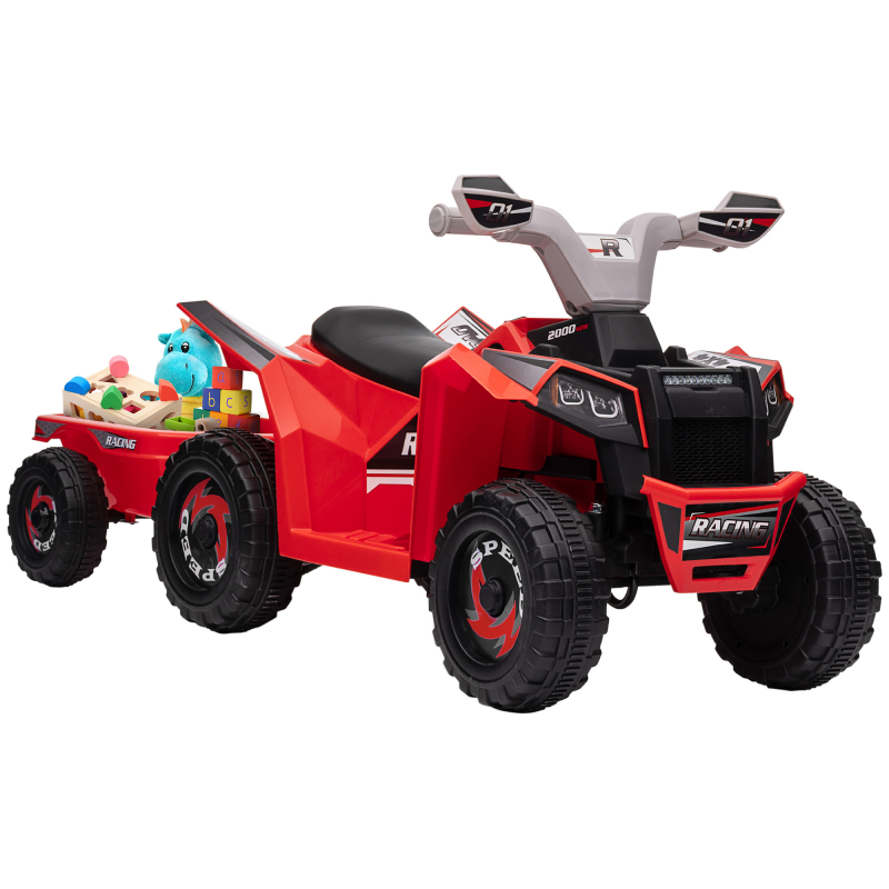 HOMCOM Elektro Quad kaufen, mit Anhänger, Vorwärts- und Rückwärtsgang, abriebfesten Rädern, Metall, für 1,5-3 Jahre, Belastbarkeit 25 kg, Rot Aosom – Bild 1 von 2