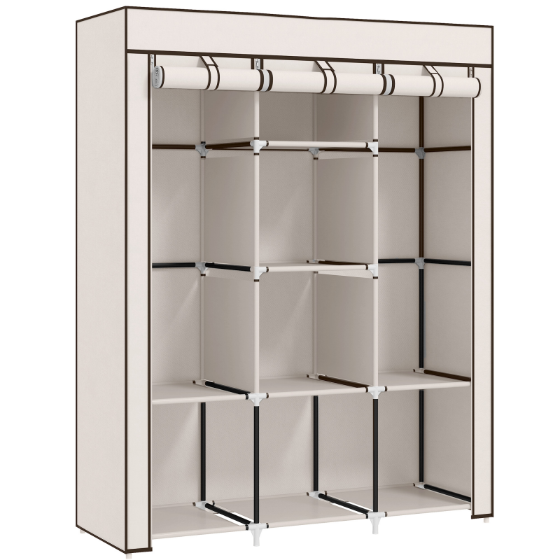 HOMCOM Stoffschrank, Kleiderschrank mit Kleiderstangen, 8 Ebenen, Faltschrank, Faltbare Garderobe für Schlafzimmer, Flur, Vliesstoff, Cremeweiß, 125 x 43 x 162,5 cm Aosom – Bild 1 von 2