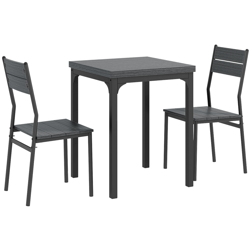 HOMCOM 3-teilige Essgruppe Esstisch mit 2 Stühlen Sitzgruppe Küchentisch mit Metallgestell Esszimmergruppe, Grau Aosom – Bild 1 von 2