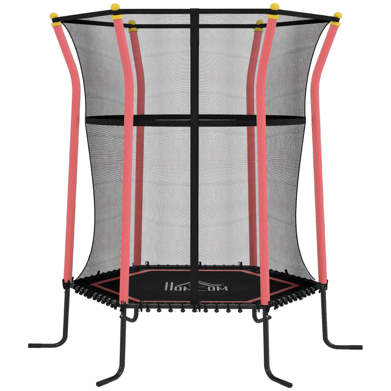 HOMCOM Kinder Trampolin Ø163,5 cm, Indoor Trampolin mit Sicherheitsnetz Randabdeckung Gummiseil, Kindertrampolin bis 50 kg, für Kinder 3-10 Jahre Rot Aosom – Bild 1 von 2