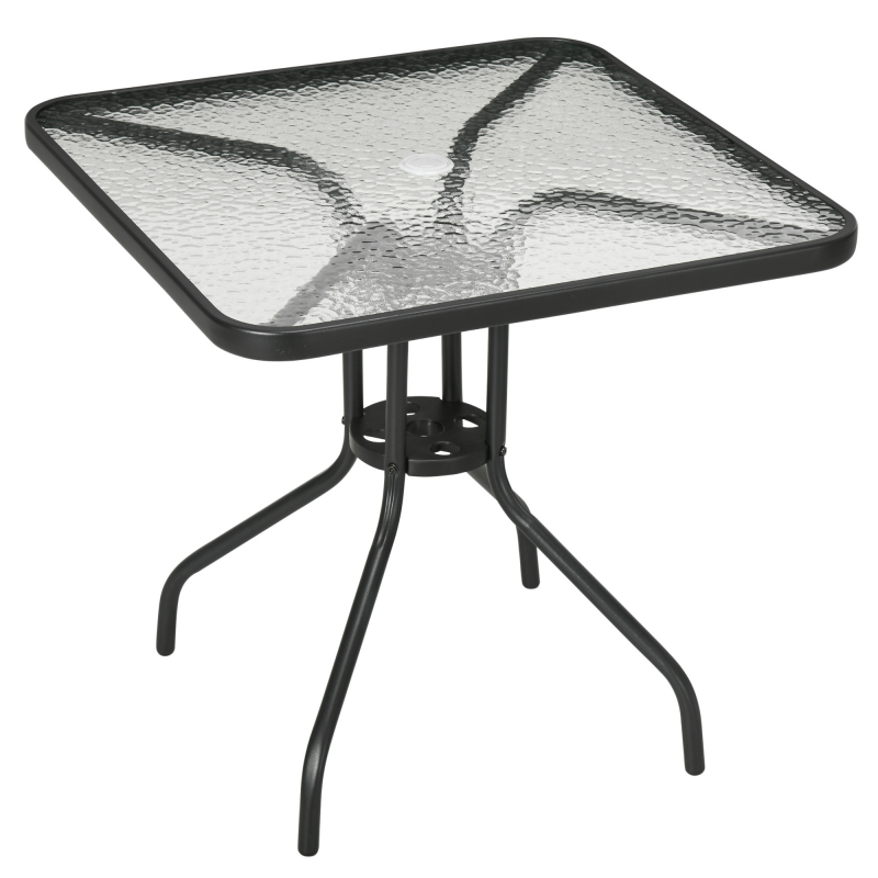 Outsunny Gartentisch Abnehmbar Metall 76x76 cm Wetterfest quadrarisch Balkontisch mit Schirmloch, rutschfest Buffettisch Campingtisch Terrassentisch für Outdoor Garten, Terrasse Balkon Schwarz Aosom – Bild 1 von 2