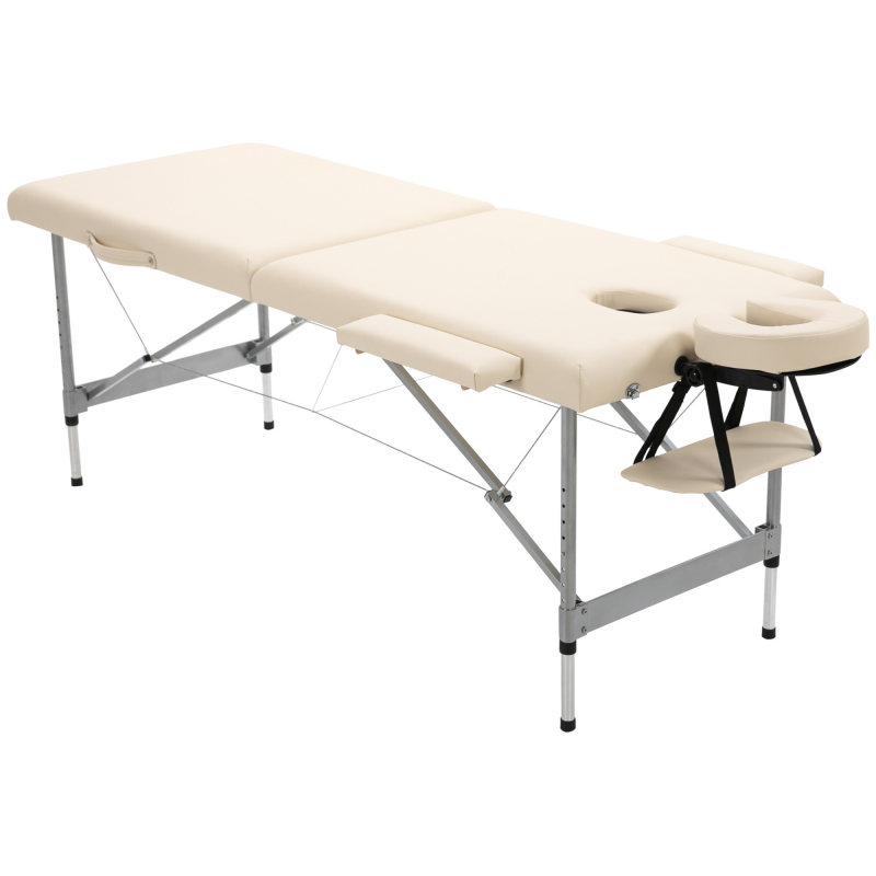 HOMCOM Massageliege 7 Zonen Klappbar Massagetisch mit Kopfstütze Armlehne höhenverstellbare Aluminium Massagebett Massagebank aus Kunstleder für Spa Salon Tattoo Beige Aosom – Bild 1 von 2