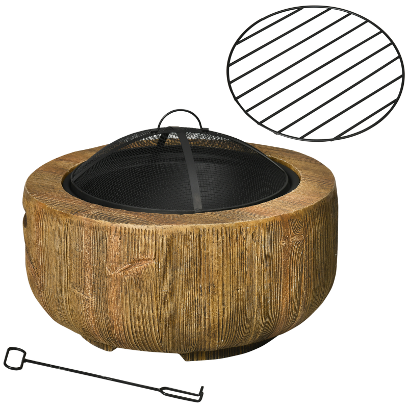 Outsunny Feuerschale Feuerstelle mit Deckel und Schürhaken im Baumstumpf-Design für Garten Camping Terrasse aus Stahl MgO Braun Aosom.de – Bild 1 von 2
