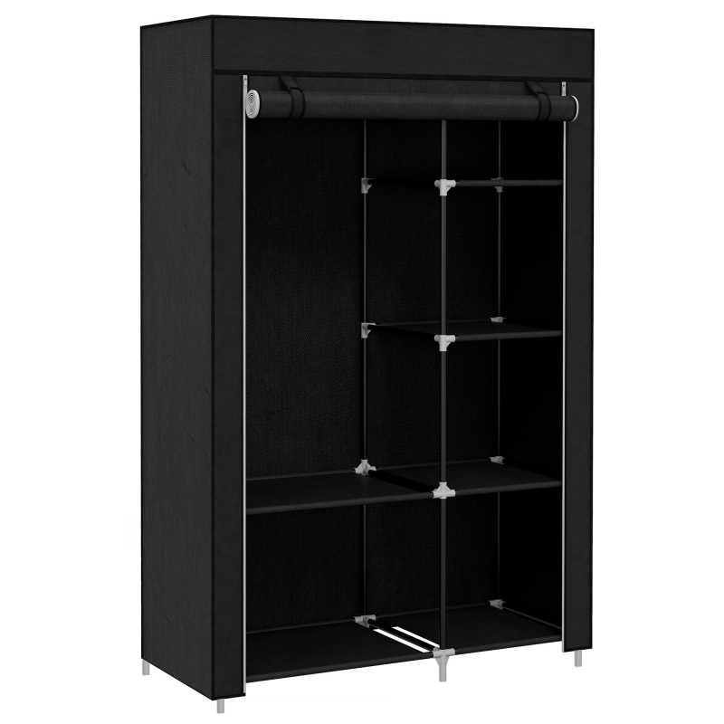 HOMCOM Stoffkleiderschrank 6 Fächer Vliesoptik Faltgarderobe Schwarz 103x43x162,5cm Aosom – Bild 1 von 2