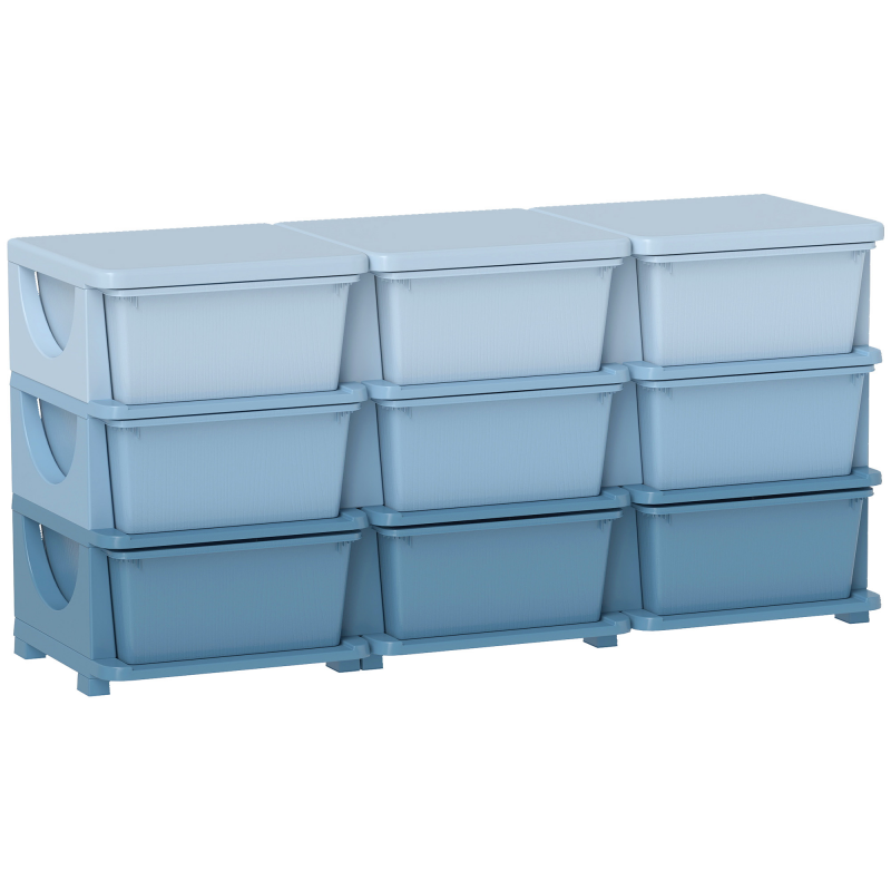 HOMCOM Schubladenschrank für Kinder mit Stauraum Aufbewahrungsboxen Spielzeug-Organizer Spielzeugkiste neun Ebenen für Kinderzimmer 3-6 Jahre Kindermöbel Blau 113 x 37 x 56,5 cm Aosom – Bild 1 von 2