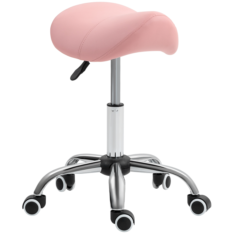 HOMCOM Rollhocker höhenverstellbar 49-61 cm Arbeitshocker 360° drehbar Hocker Bürohocker Sattelhocker für Büro Salon Massage Spa Rosa Aosom – Bild 1 von 2
