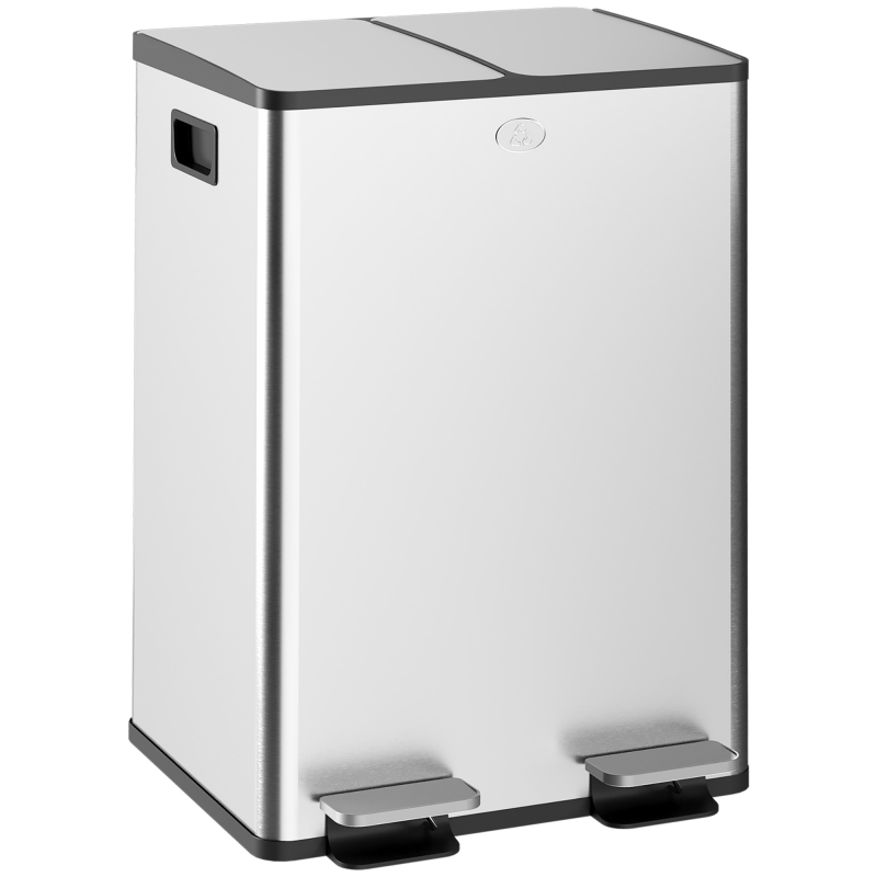 HOMCOM Mülleimer 2 x 28L Abfalleimer aus Edelstahl Mülltrennsystem mit Softclose Deckel, Herausnehmbare Inneneimer, Deodorant-Fächern Treteimer für Wohnung, Silber Aosom – Bild 1 von 2