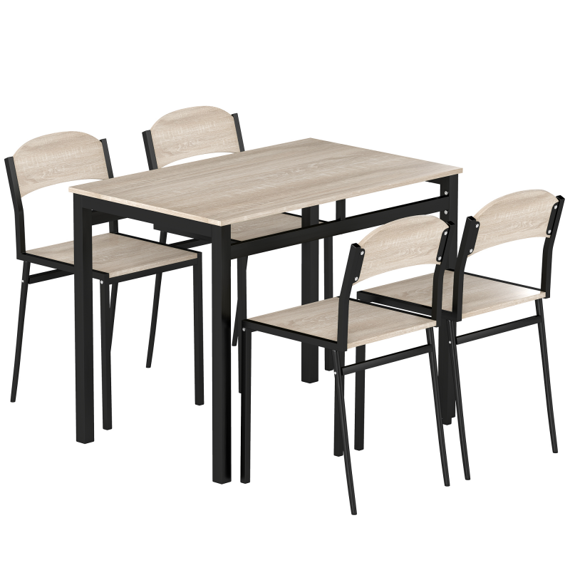 HOMCOM Essgruppe 5-Teilig 100 x 63 cm Esstisch mit 4 Stühlen Rechteckig Esszimmergruppe Modern Küchentisch Set für kleine Raum, Esszimmer, Küche, Eiche Aosom – Bild 1 von 2