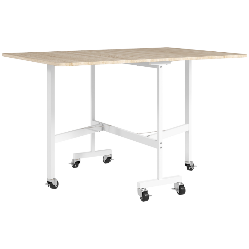HOMCOM Esstisch Klappbar Küchentisch für 4-6 Personen mit Rollen, Stahlbeine Mobiler Klapptisch Esszimmertisch für Kleine Räume, Esszimmer, Küche 120 x 80 x 73 cm, Eiche Aosom – Bild 1 von 2