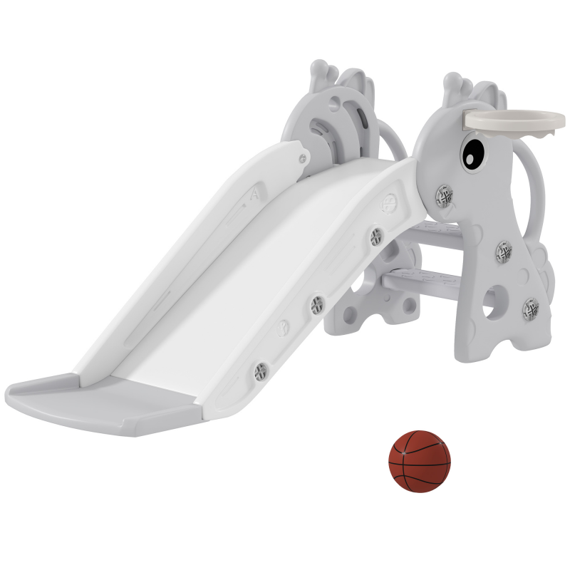 AIYAPLAY Kinderrutsche, 3 in 1, Kleinkinderrutsche mit Basketballkorb, Rutsche mit Basketball für Kinder 1 bis 3 Jahre, Indoor, Grau 106 x 51,5 x 52 cm Aosom – Bild 1 von 2