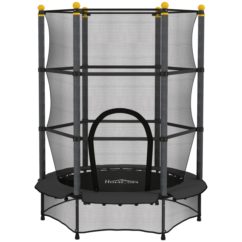 HOMCOM Kindertrampolin Ø140 cm, Trampolin mit Sicherheitsnetz, Randabdeckung, Gartentrampolin für Kinder 3-10 Jahre, bis 50 kg belastbar, Schwarz Aosom – Bild 1 von 2