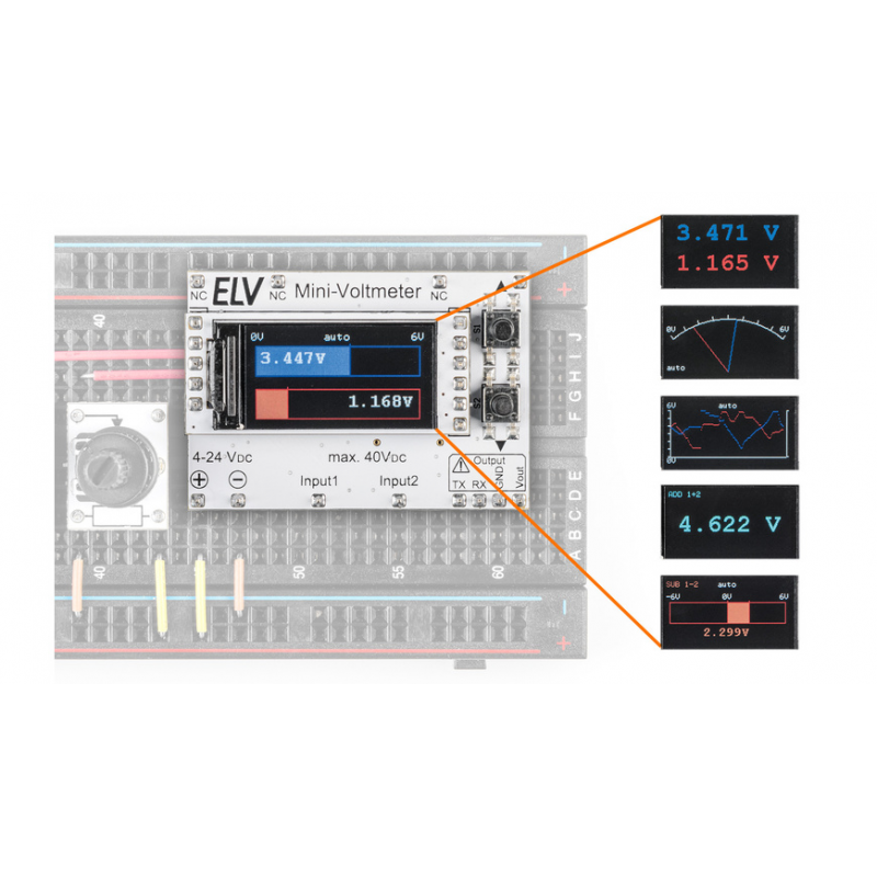 ELV Bausatz Mini-Voltmeter für Steckboards mit TFT-Display MVM1