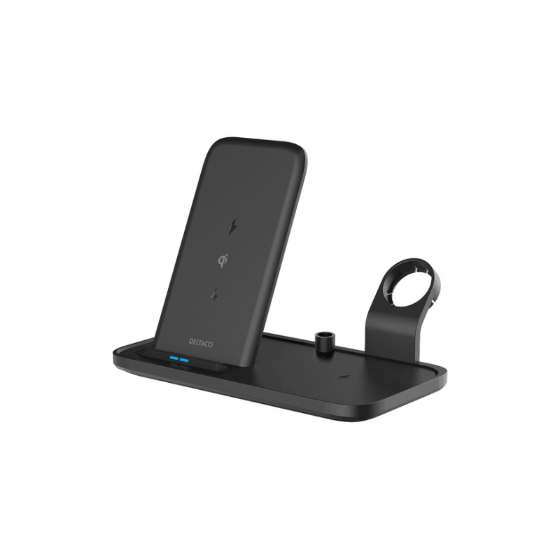 Deltaco 2-in-1-Qi-Ladegerät QI-1036 Fast Wireless Charger, max. 10 W, schwarz