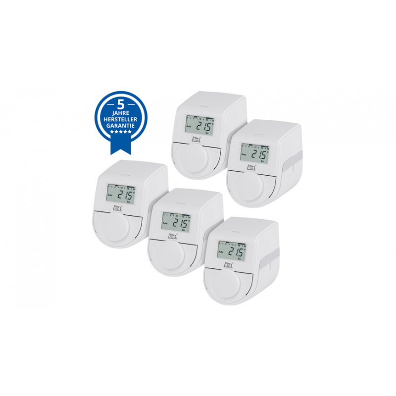 dnt 5er-Set Heizkörperthermostat ThermoTune, Stand-alone, ca. 4 Jahre Batterielaufzeit