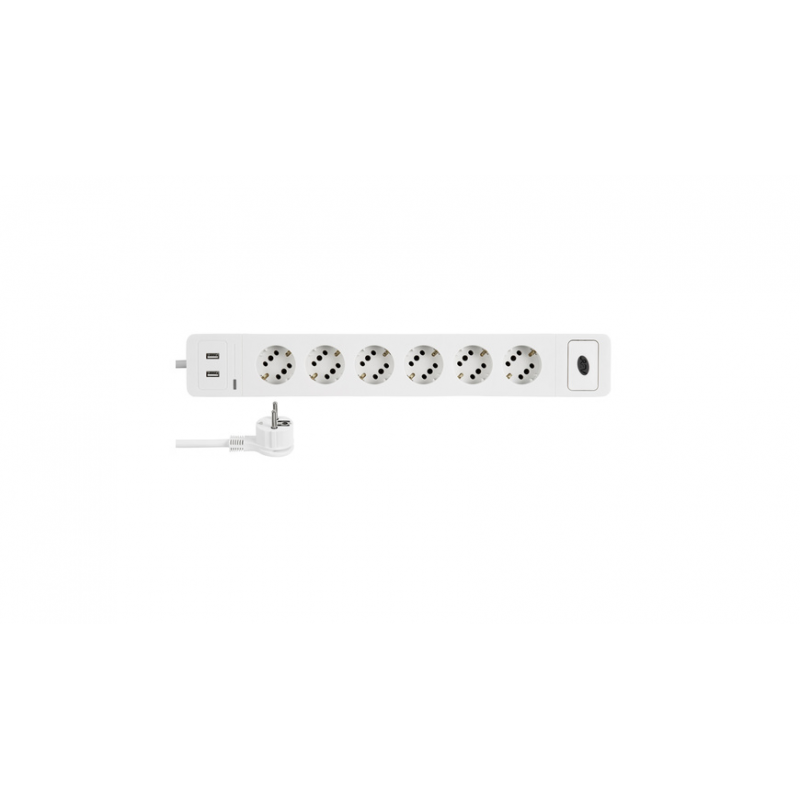 Steckdosenleiste COMBINI 6=12-fach, USB, Überspannungsschutz & Schalter, 1,4 m, weiß