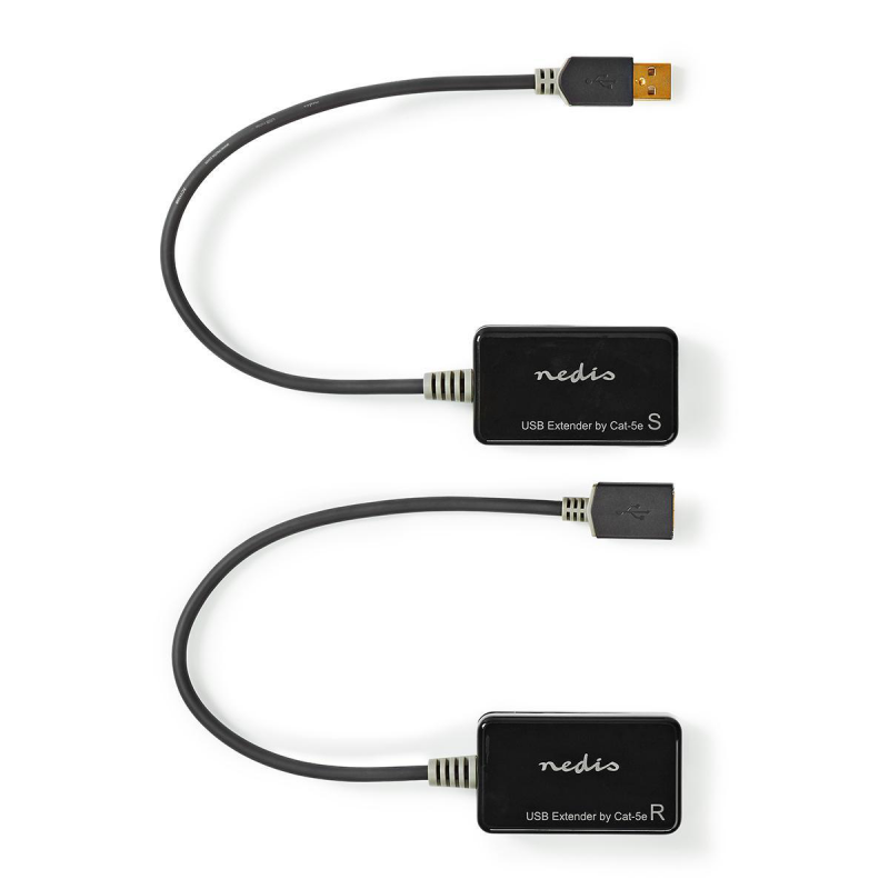 Nedis USB-Extender | USB 1.1 | 1x RJ45 Female | 1x USB-A Buchse | 1x USB-A Stecker | 1x RJ45 Female | 50 m | 12 Mbps | vergoldet | rund | PVC | Schwar