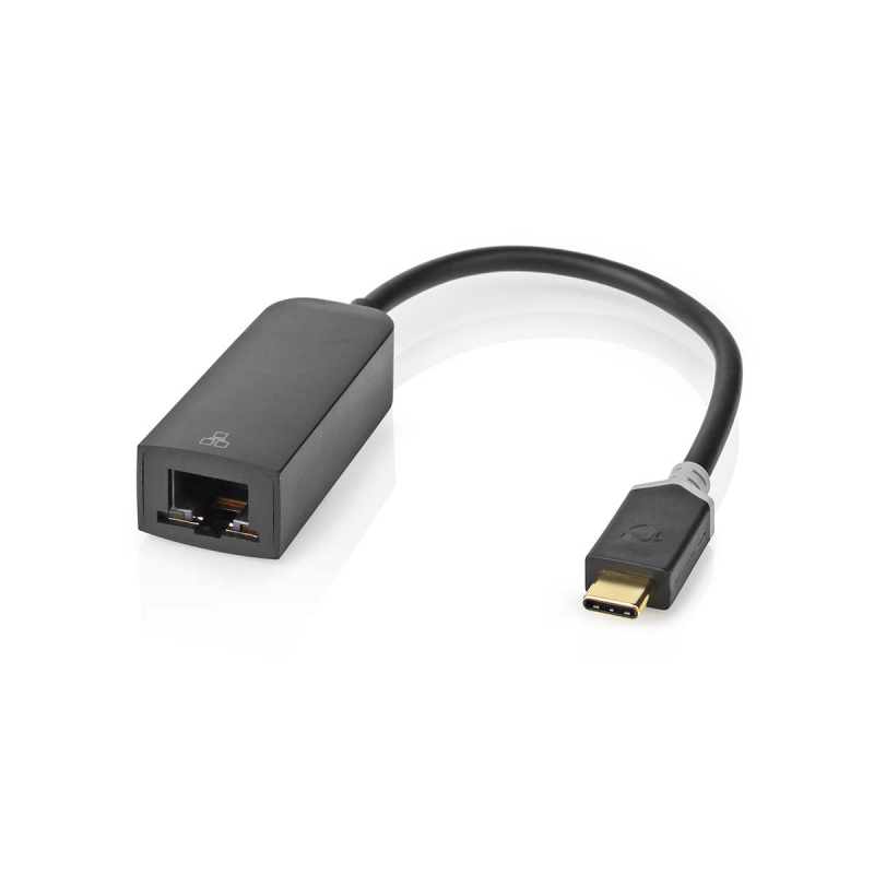 Nedis USB-Netzwerkadapter, USB 3.2 Gen 1 | 1000 Mbps, 0,2m | USB-C™ Stecker | RJ45 Buchse | 0.20 m | Rund | Vergoldet | Verzinntes Kupfer | Anthrazit