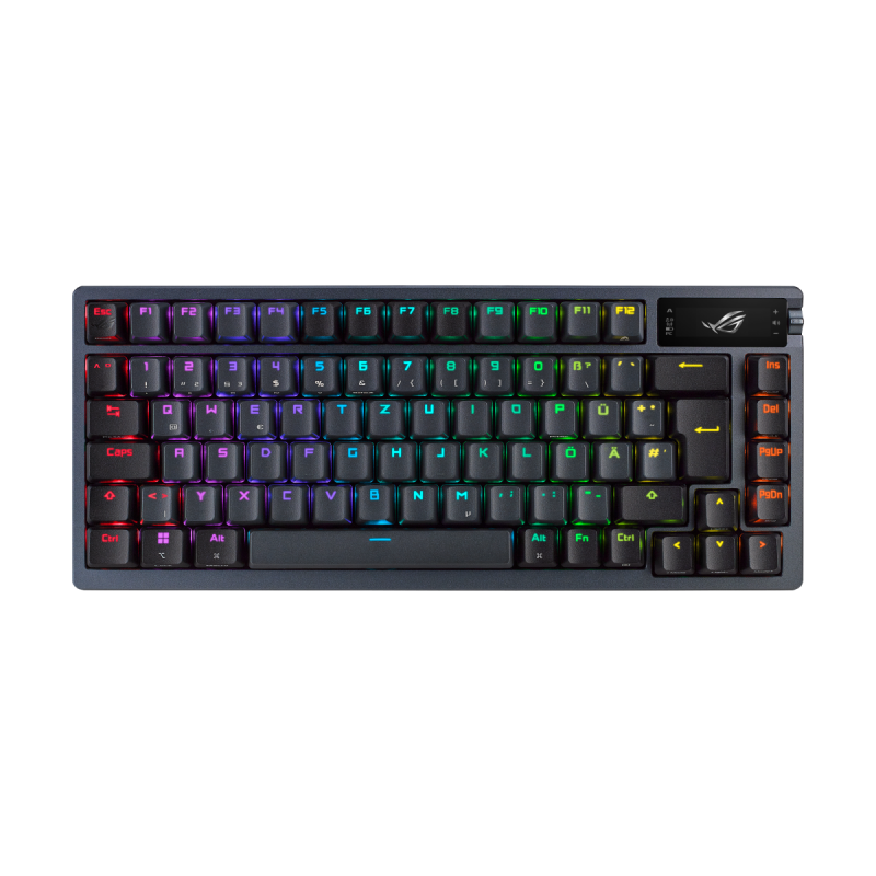 ASUS ROG Azoth RGB Gaming Tastatur mit 75% Layout - kabellose RGB Gaming Tastatur im Layout 75% mit Bluetooth und einem OLED Display zum ablesen von S