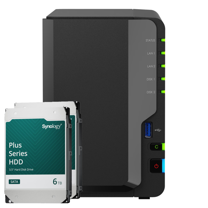 Synology DS225+ 12TB Plus HDD NAS-Bundle NAS inkl. 2x 6TB Synology Plus 3.5 Zoll SATA Festplatte