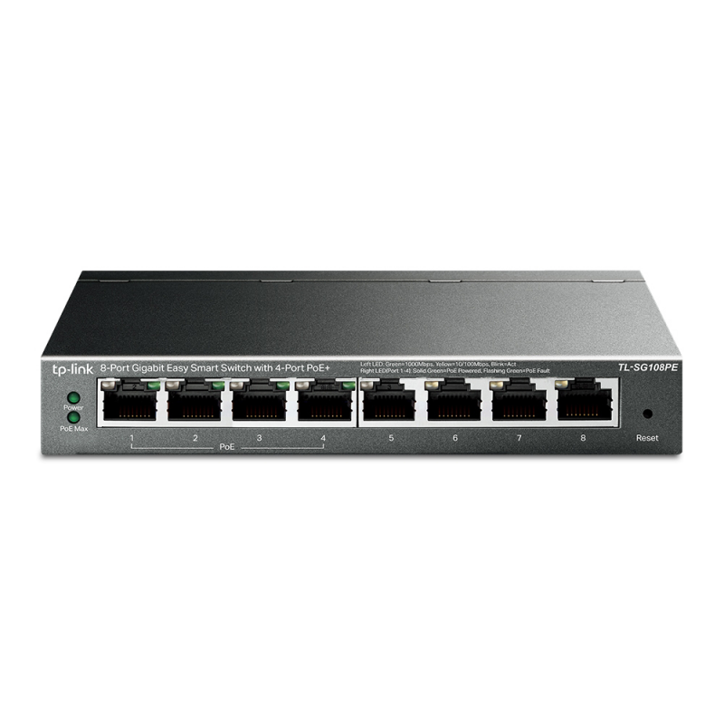 TP-Link TL-SG108PE Easy Smart Switch 8-Port, Smart Managed, 8x Gigabit RJ45, 4x PoE+, 64W