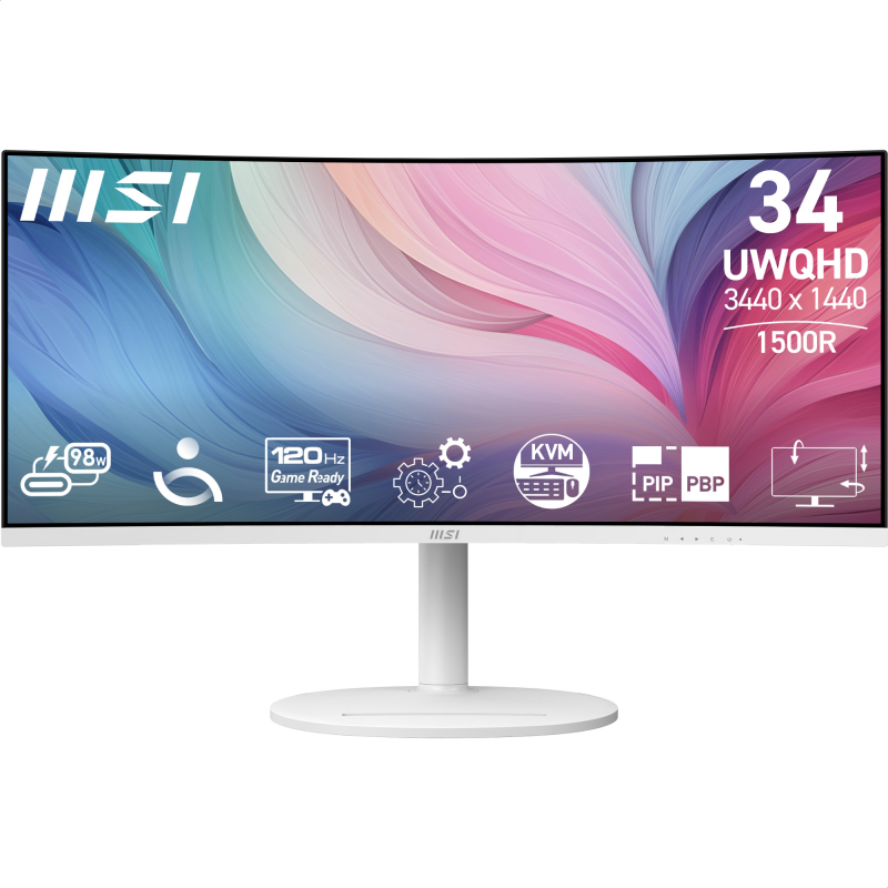 MSI MD342CQPWDE Office Monitor - Curved Panel, 120Hz, KVM Switch Power Delivery 98Watt, Höhenverstellbar