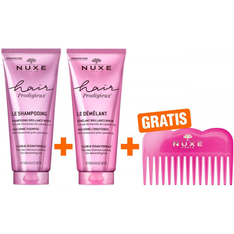 NUXE Hair Prodigieux Glanz-Shampoo 200 ml + NUXE Hair Prodigieux Glanz-Conditioner 200 ml + gratis Kamm 1 Stück