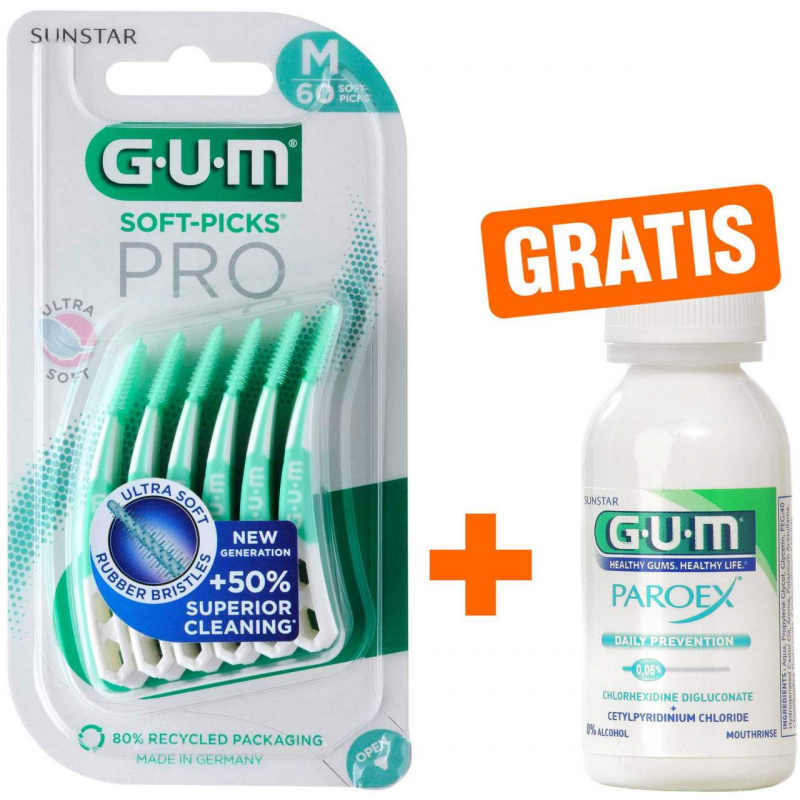 Gum Soft-Picks Pro medium 60 Stück + gratis Paroex 0,06 CHX Mundspülung 30 ml