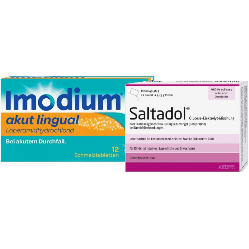 Sparset Imodium akut lingual 2 mg 12 Schmelztabletten + Saltadol Elektrolyt Pulver 12 Beutel