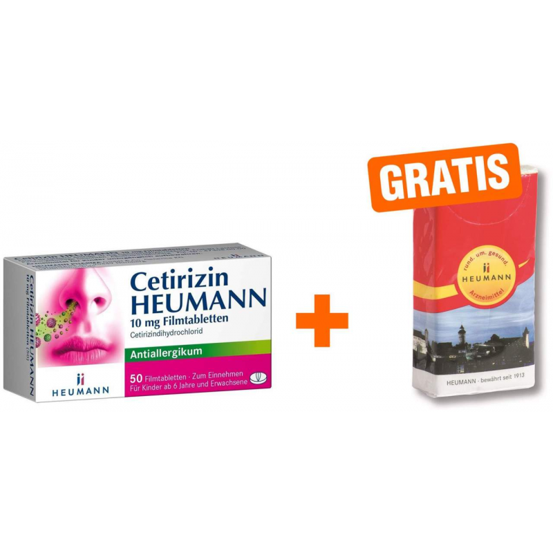 Cetirizin Heumann 10 mg 50 Filmtabletten + Gratis Taschentücher