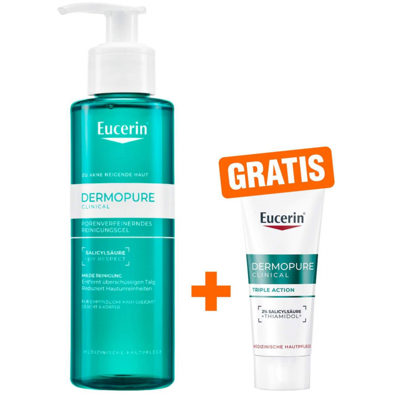 Eucerin DermoPure Clinical Reinigungsgel 200 ml + gratis Eucerin DermoPure Clinicial Triple Action 7 ml Serum