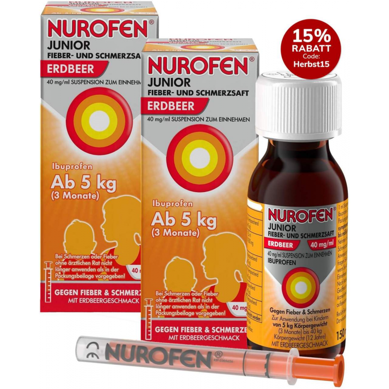 Nurofen Junior Fieber- & Schmerzsaft 40 mg pro 1 ml Erdbeere 2 x 150 ml
