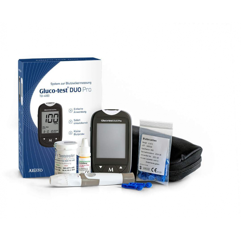 Gluco Test Duo Pro Set Blutzuckermessgerät mg-dl Schwarz
