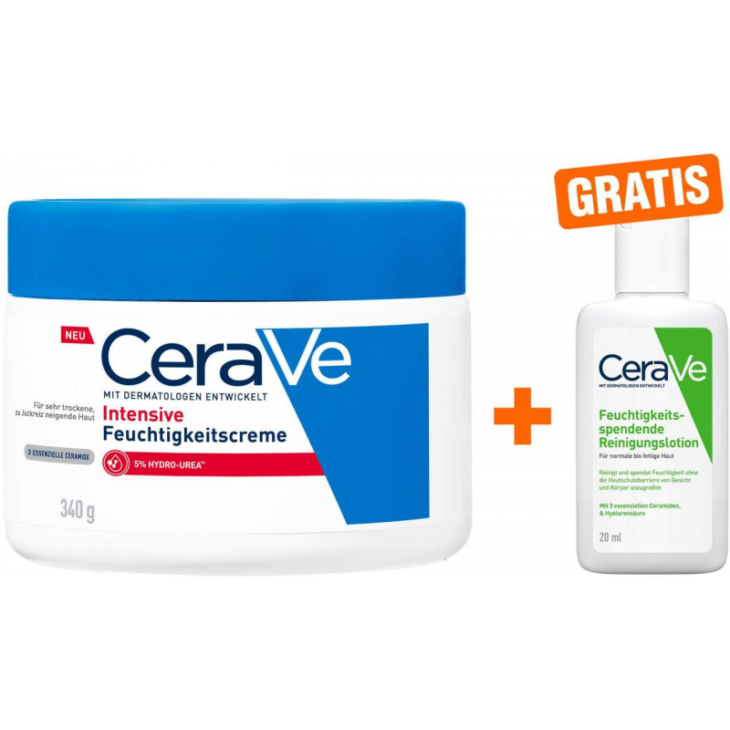 Cerave intensive Feuchtigkeitscreme 340 g + gratis Cerave Feuchtigkeitsspendende Reinigungslotion 20 ml