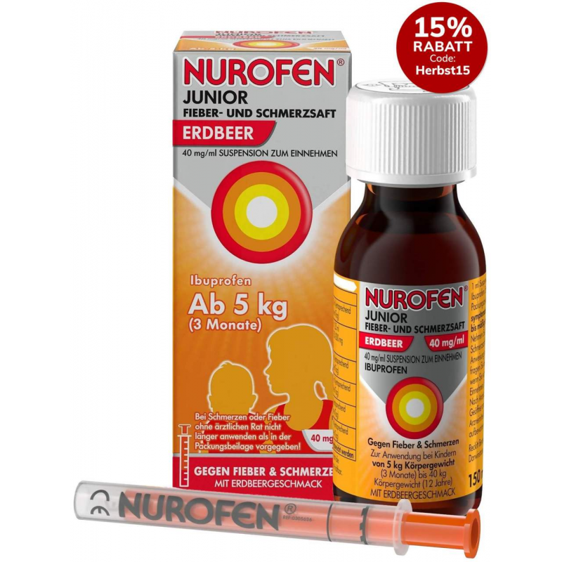 Nurofen Junior Fieber- & Schmerzsaft 40 mg pro 1 ml Erdbeere 150 ml