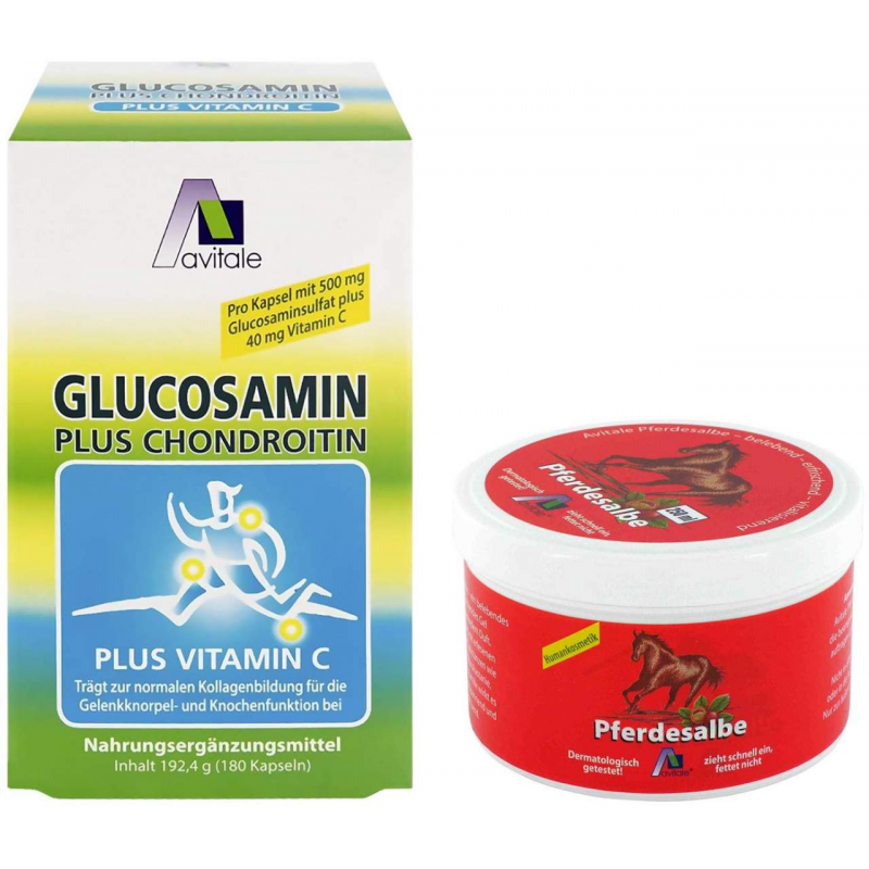 Glucosamin 500 mg + Chondroitin 400 mg + gratis Pferdesalbe m. Rosskastanie 250ml